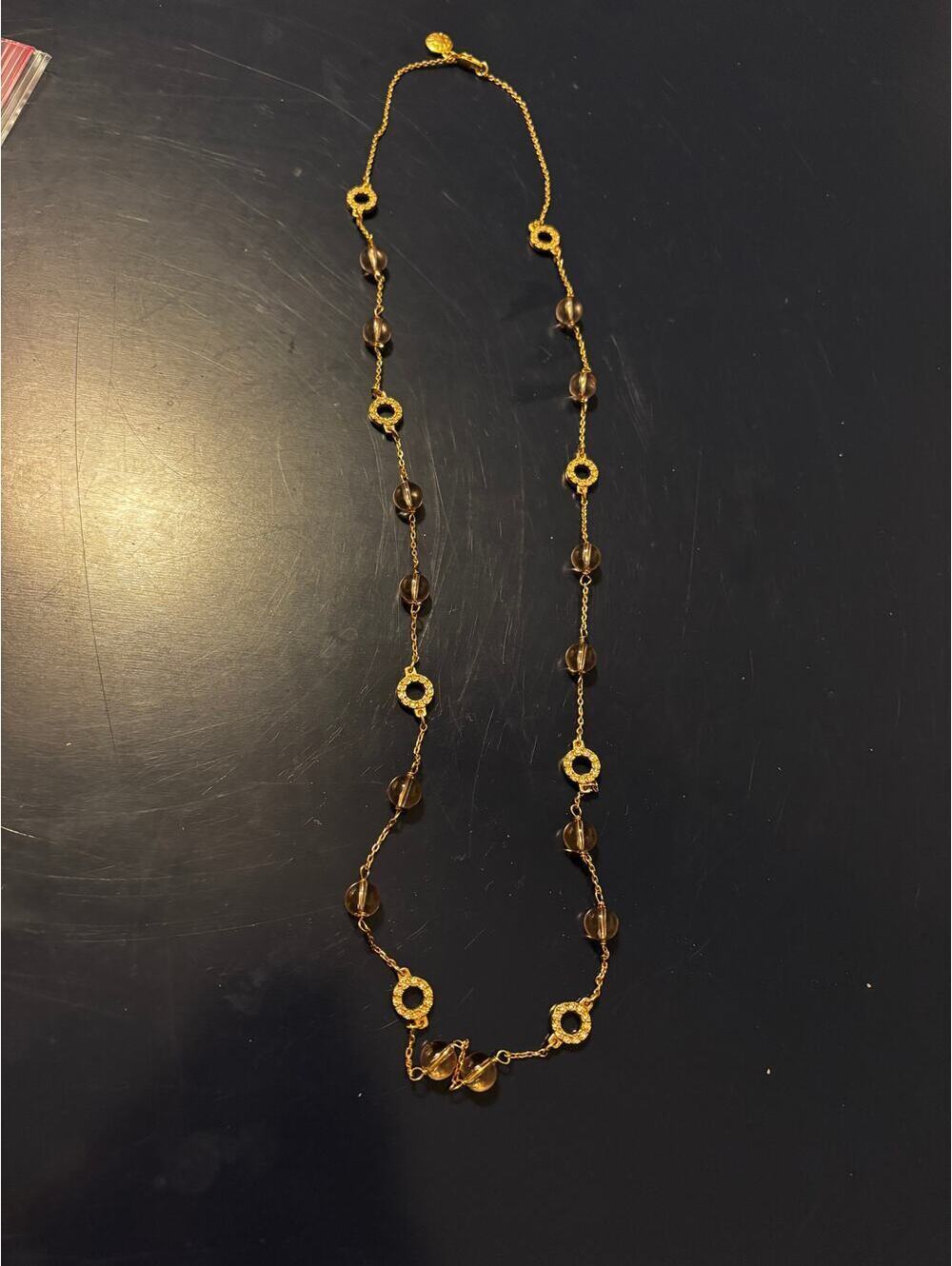 J. Crew EUC Women's Gold Tone Beaded Rhinestone Circle Chain Necklace 16"